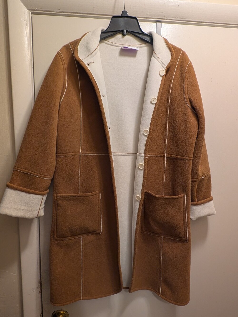 Susan Graver Cream Brown Reversible Coat